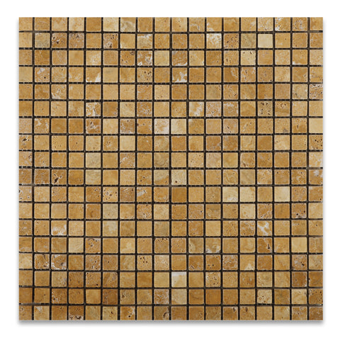 5/8 X 5/8 Gold / Yellow Travertine Tumbled Mosaic Tile - American Tile Depot - Commercial and Residential (Interior & Exterior), Indoor, Outdoor, Shower, Backsplash, Bathroom, Kitchen, Deck & Patio, Decorative, Floor, Wall, Ceiling, Powder Room - 1