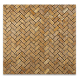Gold / Yellow Travertine Tumbled 1 X 2 Herringbone Mosaic Tile - American Tile Depot - Commercial and Residential (Interior & Exterior), Indoor, Outdoor, Shower, Backsplash, Bathroom, Kitchen, Deck & Patio, Decorative, Floor, Wall, Ceiling, Powder Room - 4