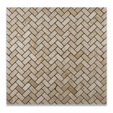 Ivory Travertine Tumbled 1 X 2 Herringbone Mosaic Tile - American Tile Depot - Commercial and Residential (Interior & Exterior), Indoor, Outdoor, Shower, Backsplash, Bathroom, Kitchen, Deck & Patio, Decorative, Floor, Wall, Ceiling, Powder Room - 4