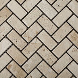Ivory Travertine Tumbled 1 X 2 Herringbone Mosaic Tile