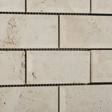 2 X 4 Ivory Travertine Honed & Beveled Brick Mosaic