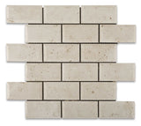 2 X 4 Ivory Travertine Honed & Beveled Brick Mosaic