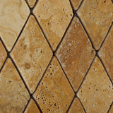 Gold / Yellow Travertine 2 X 4 Tumbled Diamond Mosaic Tile