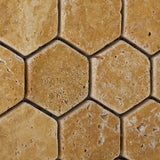 Gold / Yellow Travertine Tumbled 2'' Hexagon Mosaic Tile