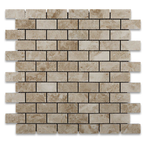 1 X 2 Cappuccino Marble Polished Brick Mosaic Tile