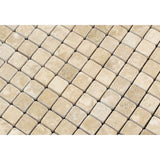 1 X 1 Durango Cream Travertine Tumbled Mosaic Tile - American Tile Depot - Shower, Backsplash, Bathroom, Kitchen, Deck & Patio, Decorative, Floor, Wall, Ceiling, Powder Room, Indoor, Outdoor, Commercial, Residential, Interior, Exterior