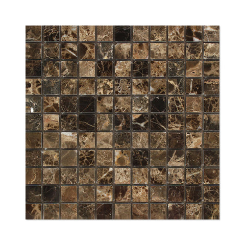 1 X 1 Emperador Dark Marble Polished Mosaic Tile - American Tile Depot - Shower, Backsplash, Bathroom, Kitchen, Deck & Patio, Decorative, Floor, Wall, Ceiling, Powder Room, Indoor, Outdoor, Commercial, Residential, Interior, Exterior