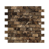 1 X 2 Emperador Dark Marble Polished Brick Mosaic Tile - American Tile Depot - Shower, Backsplash, Bathroom, Kitchen, Deck & Patio, Decorative, Floor, Wall, Ceiling, Powder Room, Indoor, Outdoor, Commercial, Residential, Interior, Exterior