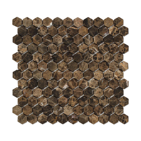 Emperador Dark Marble Tumbled 1" Mini Hexagon Mosaic Tile