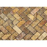 Scabos Travertine Tumbled 1 X 2 Herringbone Mosaic Tile