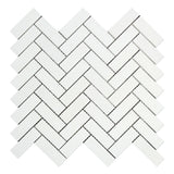 Thassos White Marble Polished 1 x 3 Herringbone Mosaic Tile - American Tile Depot