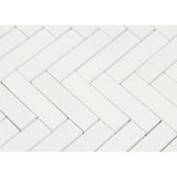 Thassos White Marble Polished 1 x 4 Herringbone Mosaic Tile