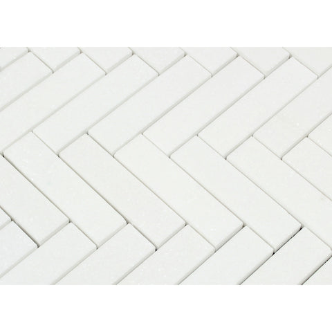 Thassos White Marble Polished 1.25 x 6 Herringbone Mosaic Tile