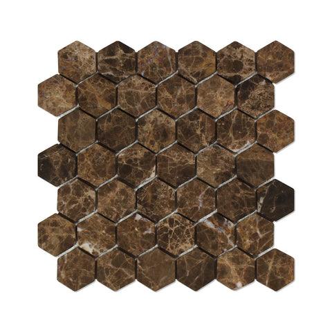 Emperador Dark Marble Tumbled 2" Hexagon Mosaic Tile