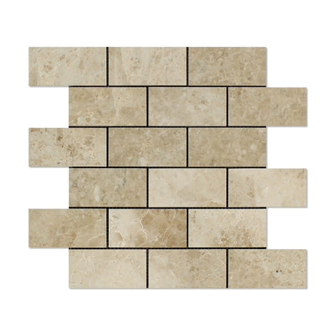 2 X 4 Cappuccino Marble Polished Brick Mosaic Tile - American Tile Depot - Shower, Backsplash, Bathroom, Kitchen, Deck & Patio, Decorative, Floor, Wall, Ceiling, Powder Room, Indoor, Outdoor, Commercial, Residential, Interior, Exterior
