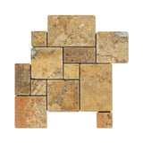 Scabos Travertine 4-Pieced OPUS Mini-Pattern Tumbled Mosaic Tile