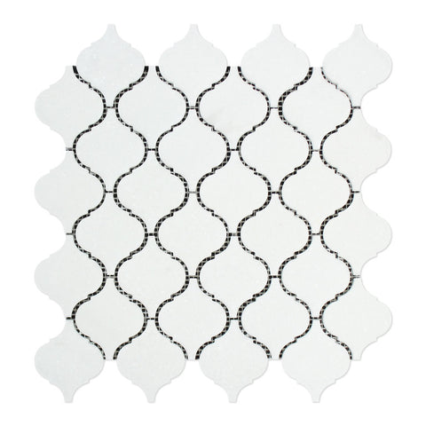 Thassos White Marble Polished Lantern Arabesque Mosaic Tile - American Tile Depot - Commercial and Residential (Interior & Exterior), Indoor, Outdoor, Shower, Backsplash, Bathroom, Kitchen, Deck & Patio, Decorative, Floor, Wall, Ceiling, Powder Room - 1