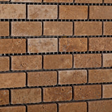 Noce Travertine Mini Brick Tumbled Mosaic Tile