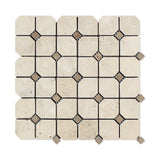 Ivory Travertine Tumbled Octagon Mosaic Tile w/ Noce Dots