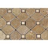 Noce Travertine Tumbled Octagon Mosaic Tile w/ Ivory Dots