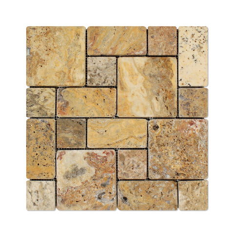 Scabos Travertine 3-Pieced Mini-Pattern Mosaic Tile Tumbled- American Tile Depot
