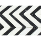 Thassos White Marble Polished Large Chevron Mosaic Tile w / Black Dots Strips